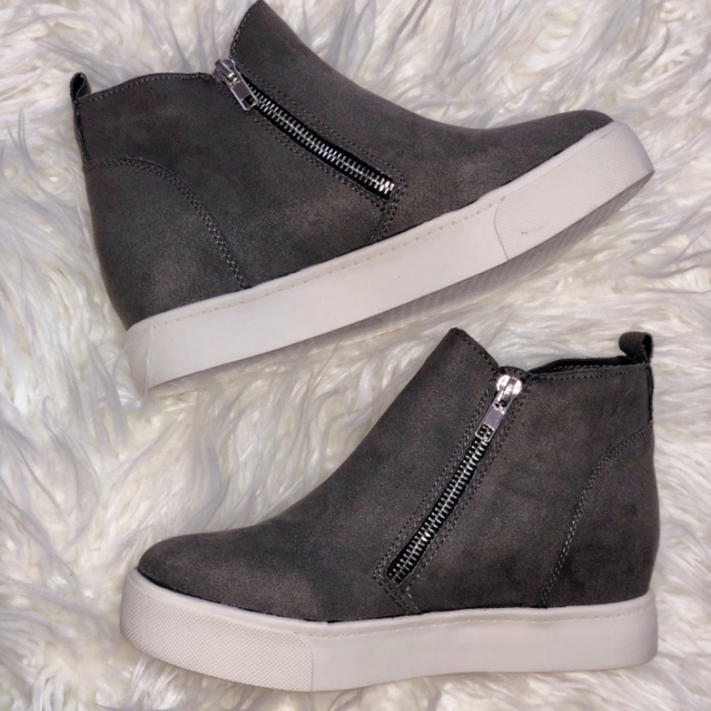 Gray wedge sneakers